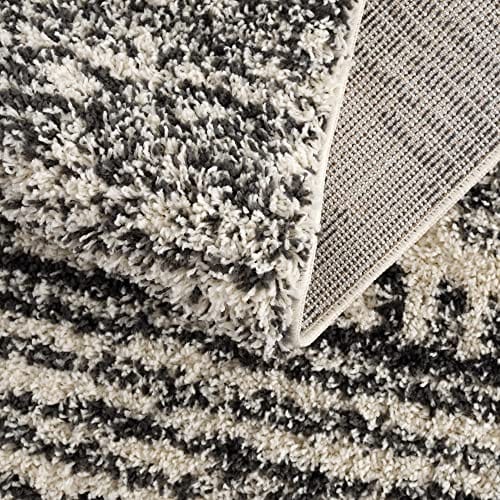 Berber Shag Collection - Southwestern Bohemian Tribal Style Area Rug - Fluffy Plush High Pile Carpet - Farmhouse Living Room Bedroom - Beige, Black - 6'7" x 9'