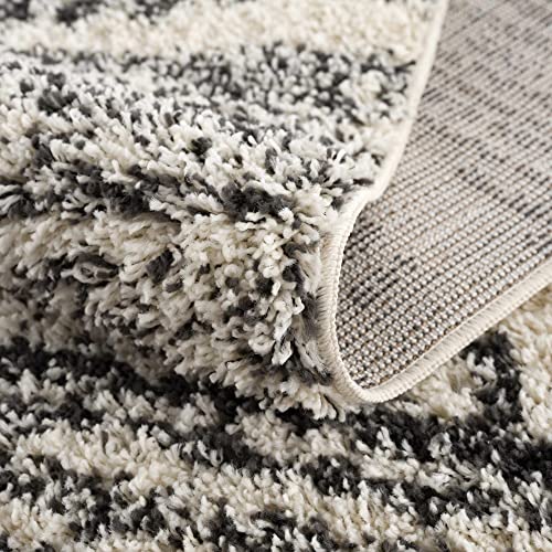 Berber Shag Collection - Southwestern Bohemian Tribal Style Area Rug - Fluffy Plush High Pile Carpet - Farmhouse Living Room Bedroom - Beige, Black - 6'7" x 9'