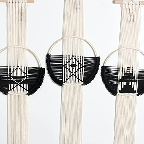 Black Macrame Wall Hanging Set - Handwoven Cotton Rope Home Decor - Perfect for Living Room, Bedroom, and Bohemian Themes