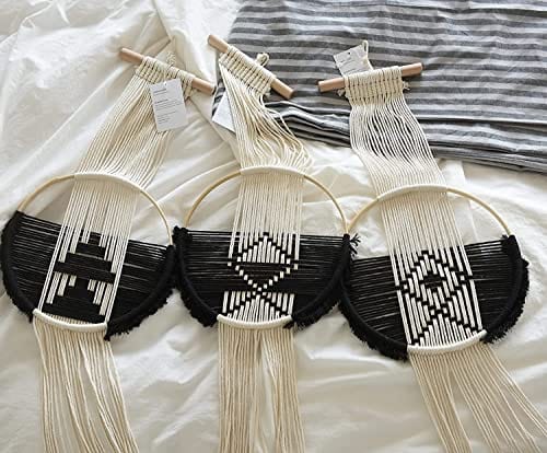 Black Macrame Wall Hanging Set - Handwoven Cotton Rope Home Decor - Perfect for Living Room, Bedroom, and Bohemian Themes