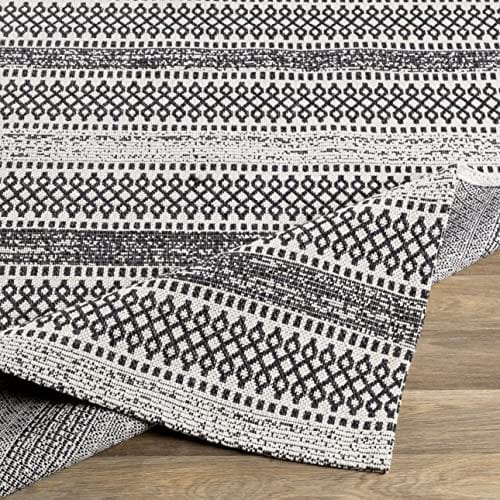 Bohemian Black and Cream Area Rug - 6'7" x 9' Modern Cotton Rug for Living Room, Bedroom or Kitchen