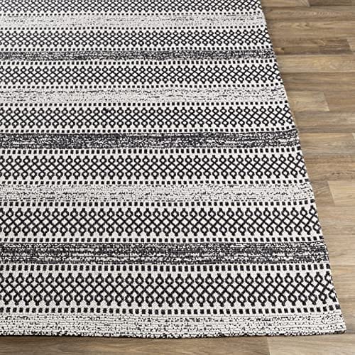 Bohemian Black and Cream Area Rug - 6'7" x 9' Modern Cotton Rug for Living Room, Bedroom or Kitchen