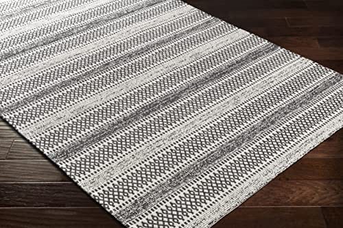 Bohemian Black and Cream Area Rug - 6'7" x 9' Modern Cotton Rug for Living Room, Bedroom or Kitchen