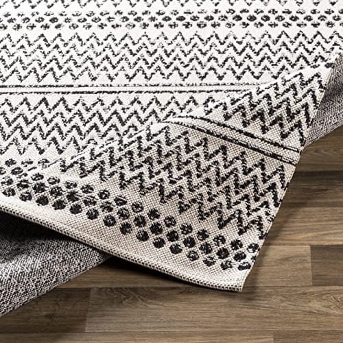 Bohemian Cream Area Rug - 8x10 Modern Black/Cream/White Carpet for Living Room, Bedroom, Kitchen (7'10" x 10'2")