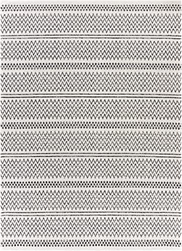 Bohemian Cream Area Rug - 8x10 Modern Black/Cream/White Carpet for Living Room, Bedroom, Kitchen (7'10" x 10'2")