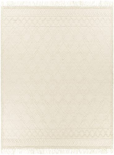 Bohemian/Global Beige Area Rug - Handwoven 8x10 Wool Rug for Living Room, Bedroom, Kitchen (8' x 10')