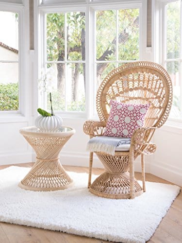 Bohemian Grand Peacock Chair - Hand-Woven Rattan with Seat Cushion, Natural Finish, Large Size