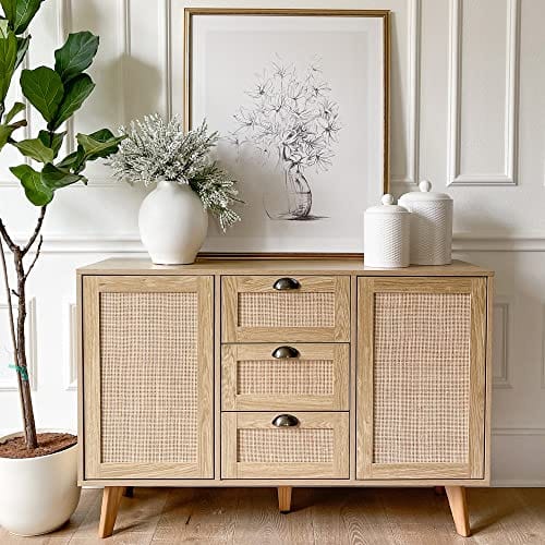 Bohemian Rattan Sideboard Cabinet - Storage and Buffet Console Table for Modern Homes