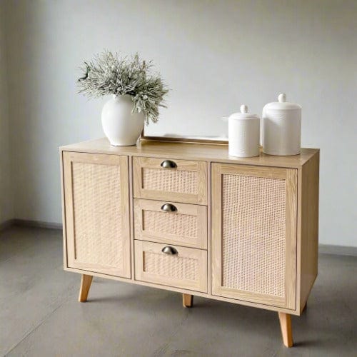 Bohemian Rattan Sideboard Cabinet - Storage and Buffet Console Table for Modern Homes