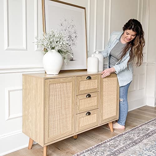 Bohemian Rattan Sideboard Cabinet - Storage and Buffet Console Table for Modern Homes