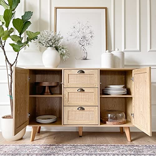 Bohemian Rattan Sideboard Cabinet - Storage and Buffet Console Table for Modern Homes