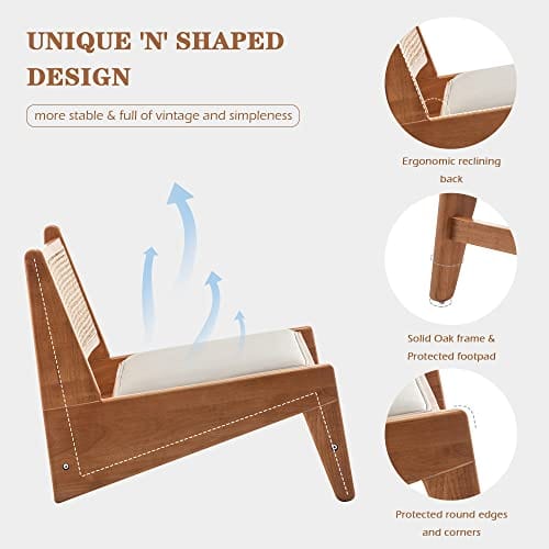 Boho Accent Rattan Chair - Ergonomic, Durable, and Stylish Side Corner Comfy Chair for Living Room, Bedroom, Balcony Reading - Beige