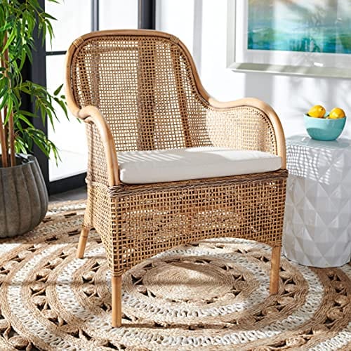 Boho Chic Rattan Accent Chair - Handwoven Natural Wicker Chair for Living Room, Bedroom, and Patio