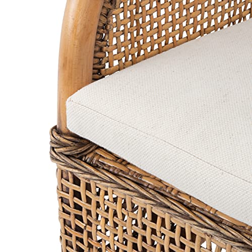 Boho Chic Rattan Accent Chair - Handwoven Natural Wicker Chair for Living Room, Bedroom, and Patio