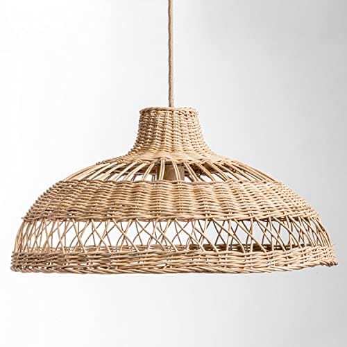 Boho Elegance Illuminated: Rattan Pendant Light -  21.75, Hardwired 48 in