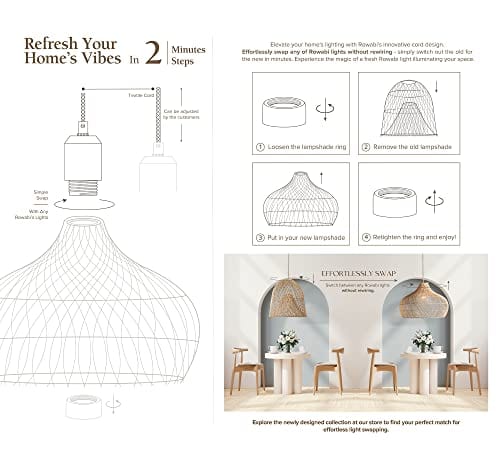 Boho Elegance Illuminated: Rattan Pendant Light -  21.75, Hardwired 48 in