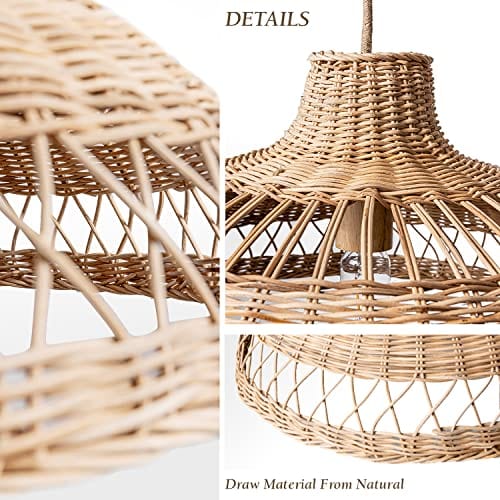 Boho Elegance Illuminated: Rattan Pendant Light -  21.75, Hardwired 48 in