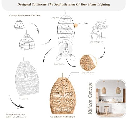 Boho Lampshade with Unique Woven Design, Natural Aesthetics, Handcrafted Artistry, Rattan Pendant Light for Living Rooms, Bedrooms, and Patios