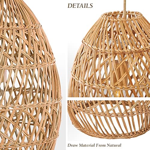 Boho Lampshade with Unique Woven Design, Natural Aesthetics, Handcrafted Artistry, Rattan Pendant Light for Living Rooms, Bedrooms, and Patios