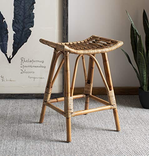 Brown Rattan 26-inch Counter Stool - Honey Brown Finish - Natural Mindy Wood