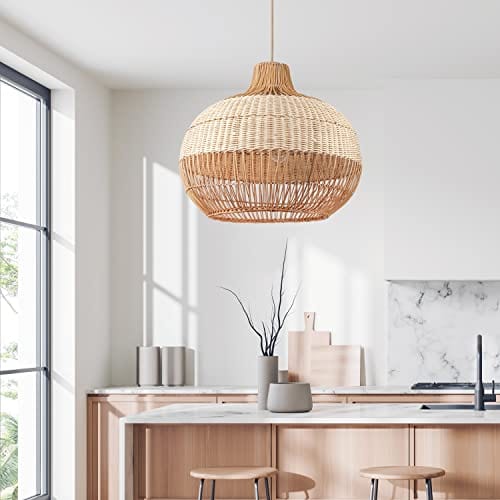 Captivating Rattan Elegance: Handwoven Bamboo Pendant Light for Boho Vibes - 21"