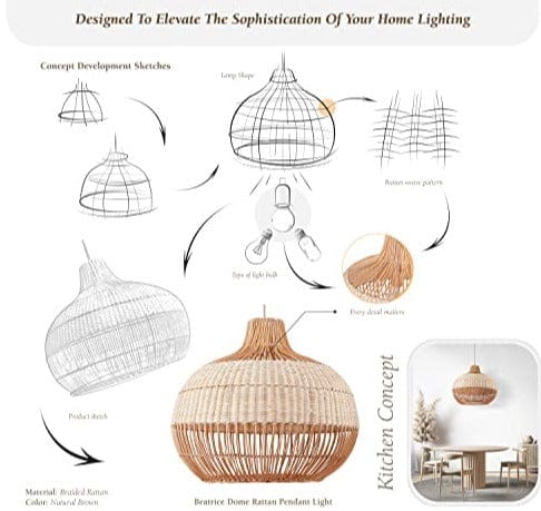 Captivating Rattan Elegance: Handwoven Bamboo Pendant Light for Boho Vibes - 21"