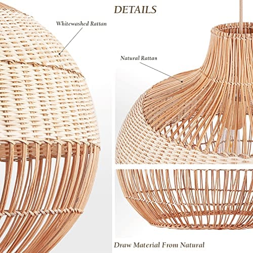 Captivating Rattan Elegance: Handwoven Bamboo Pendant Light for Boho Vibes - 21"