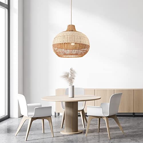 Captivating Rattan Elegance: Handwoven Bamboo Pendant Light for Boho Vibes - 21"