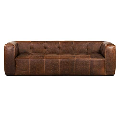 Chocolate Brown Full-Grain Semi-Aniline Leather Sofa with Minimalist Design