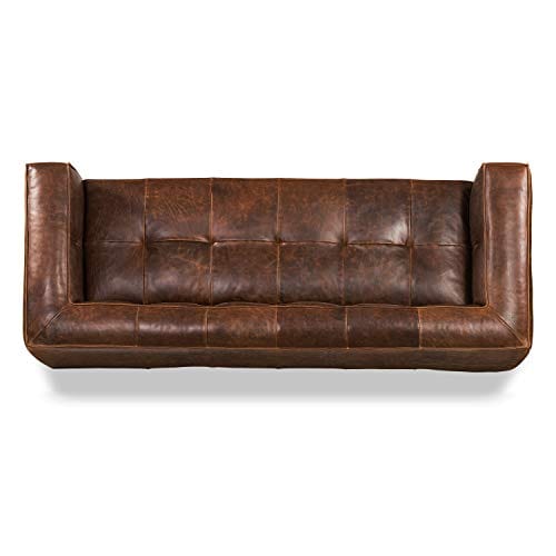 Chocolate Brown Full-Grain Semi-Aniline Leather Sofa with Minimalist Design