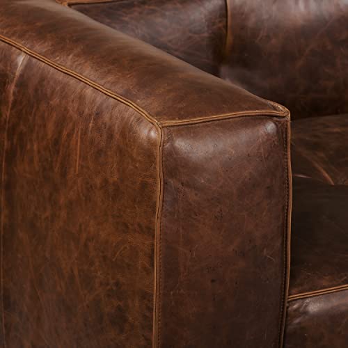 Chocolate Brown Full-Grain Semi-Aniline Leather Sofa with Minimalist Design