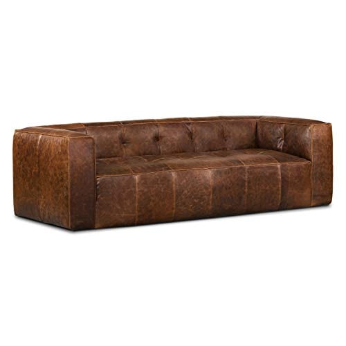 Chocolate Brown Full-Grain Semi-Aniline Leather Sofa with Minimalist Design