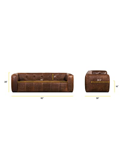 Chocolate Brown Full-Grain Semi-Aniline Leather Sofa with Minimalist Design