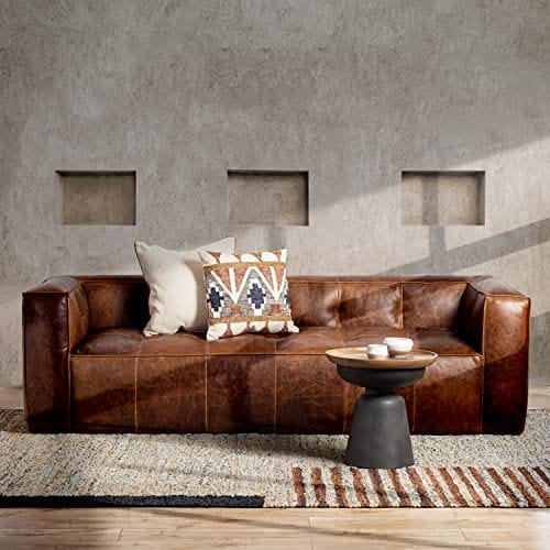 Chocolate Brown Full-Grain Semi-Aniline Leather Sofa with Minimalist Design Chocolate