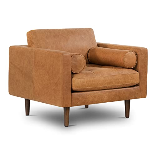 Cognac Tan Full-Grain Leather Lounge Chair - Timeless Elegance and Uncompromising Comfort