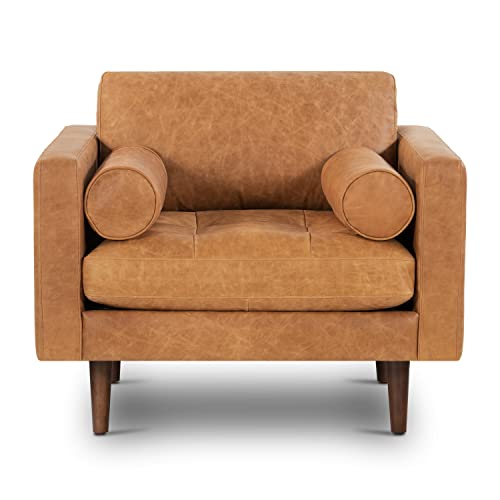 Cognac Tan Full-Grain Leather Lounge Chair - Timeless Elegance and Uncompromising Comfort