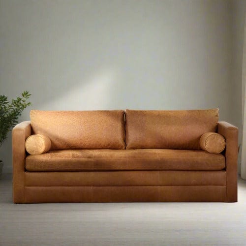 Cognac Tan Full-Grain Leather Sleeper Sofa - Comfort and Style Combined