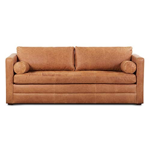 Cognac Tan Full-Grain Leather Sleeper Sofa - Comfort and Style Combined