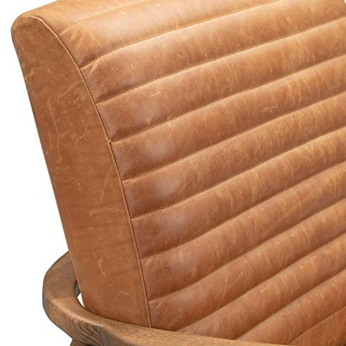 Cognac Tan Full-Grain Pure-Aniline Italian Leather Lounge Chair - Modern Luxury with Ribbed Seat Texture