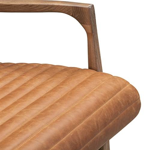 Cognac Tan Full-Grain Pure-Aniline Italian Leather Lounge Chair - Modern Luxury with Ribbed Seat Texture