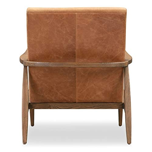 Cognac Tan Full-Grain Pure-Aniline Italian Leather Lounge Chair - Modern Luxury with Ribbed Seat Texture