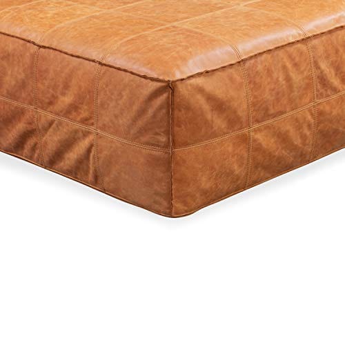 Cognac Tan Full-Grain Pure-Aniline Italian Leather Square Ottoman - Rugged Luxury and Cozy Comfort