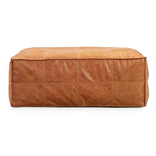 Cognac Tan Full-Grain Pure-Aniline Italian Leather Square Ottoman - Rugged Luxury and Cozy Comfort