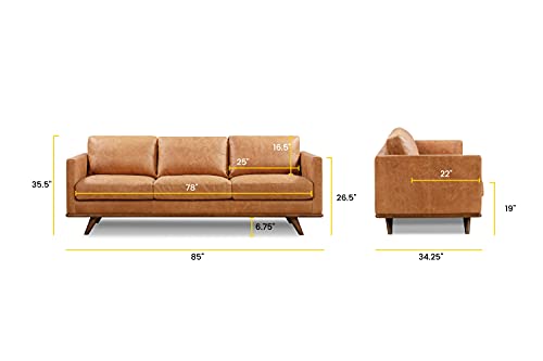 Cognac Tan Leather Sofa | Full-Grain Pure-Aniline Upholstery | Elegant Design & Comfort