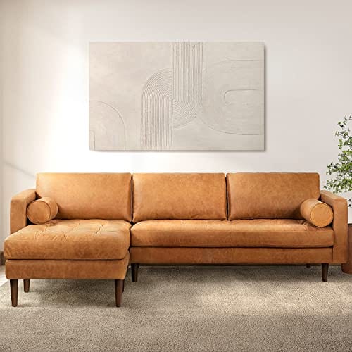 Cognac Tan Left-Facing Sectional Leather Couch - Timeless Elegance and Unmatched Comfort