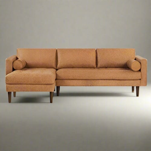 Cognac Tan Left-Facing Sectional Leather Couch - Timeless Elegance and Unmatched Comfort