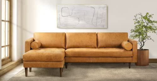 Cognac Tan Left-Facing Sectional Leather Couch - Timeless Elegance and Unmatched Comfort