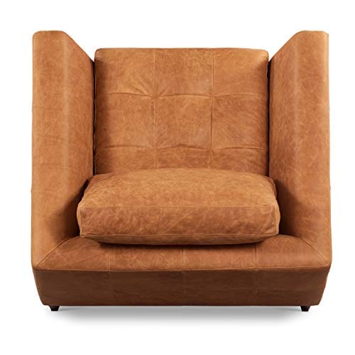 Cognac Tan/Walnut Full-Grain Pure-Aniline Italian Leather Lounge Chair - Luxurious Comfort