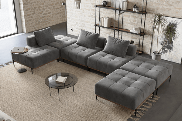 Customizable Configurations - Grand Modular Sofa with Blind Tufting, Deep Seat Armrest and Backrest