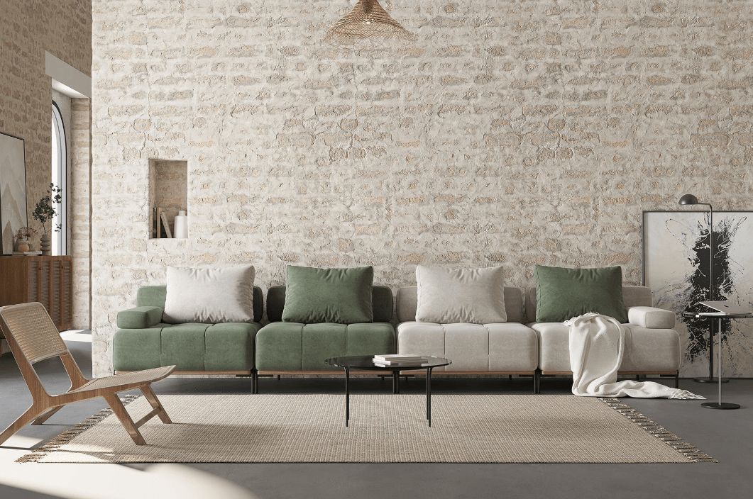 Customizable Configurations - Grand Modular Sofa with Blind Tufting, Deep Seat Armrest and Backrest